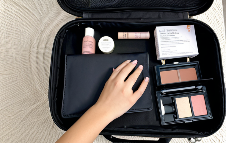 여행용 메이크업 파우치 추천 - Compact Makeup Bag Essentials**
A neatly organized makeup bag displaying mini versions of essential...