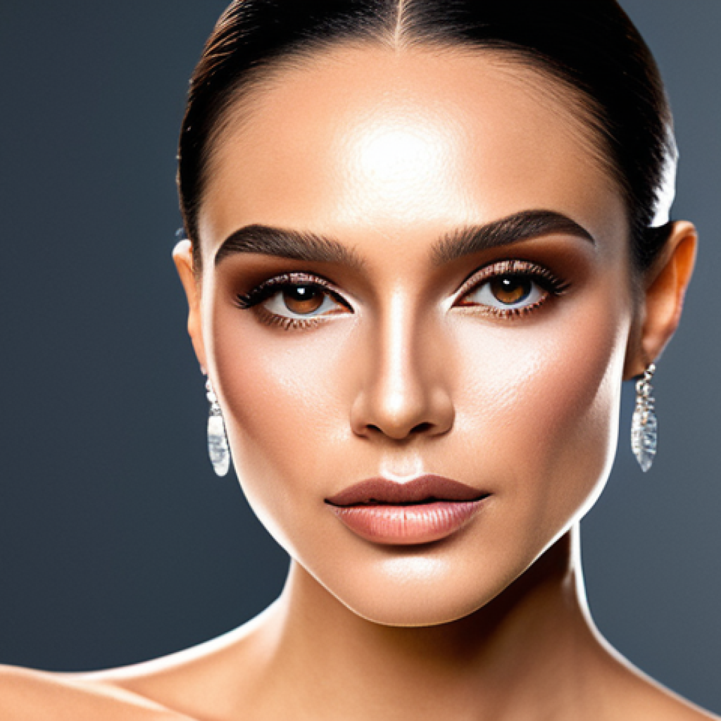 쉬머 하이라이터와 매트 하이라이터 비교 - Shimmer Highlighter Glamour**

"A woman with flawless makeup, showcasing a radiant shimmer highlight...