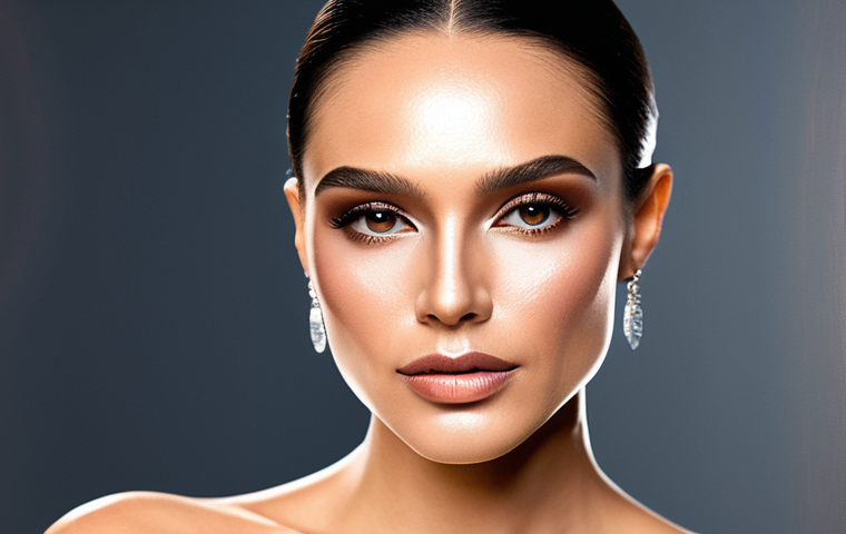 쉬머 하이라이터와 매트 하이라이터 비교 - Shimmer Highlighter Glamour**

"A woman with flawless makeup, showcasing a radiant shimmer highlight...