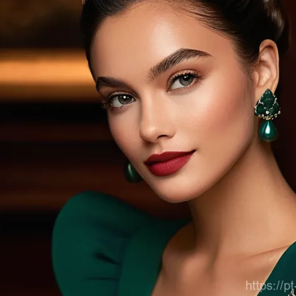 새틴 립스틱과 매트 립스틱 비교 - **Matte Lipstick: Evening Elegance**
"A sophisticated Portuguese woman in her late 20s, exuding ...