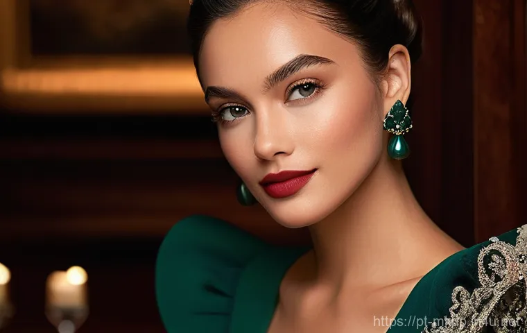 새틴 립스틱과 매트 립스틱 비교 - **Matte Lipstick: Evening Elegance**
    "A sophisticated Portuguese woman in her late 20s, exuding ...