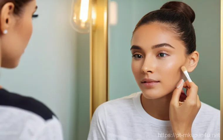 브랜드별 컨투어링 스틱 비교 - **Prompt 1: Effortless Daily Contour**
    "A candid medium shot of a young woman, mid-20s, with a f...