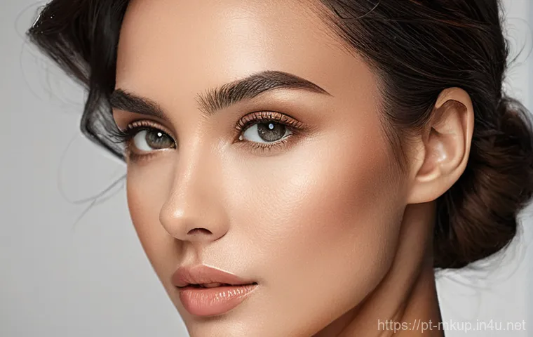 브랜드별 컨투어링 스틱 비교 - **Prompt 2: Radiant Skin with Creamy Contour**
    "A close-up portrait of a woman, 30s, showcasing ...