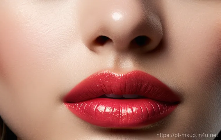 페리페라 잉크 벨벳 틴트 리뷰 - **A close-up of a young woman's lips, showcasing the luxurious, velvety texture of a lip tint.** Her...