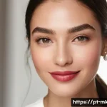 바비브라운과 맥 립스틱 비교 - A beautiful woman in her late 20s or early 30s, with a gentle smile and healthy, glowing skin, subtl...