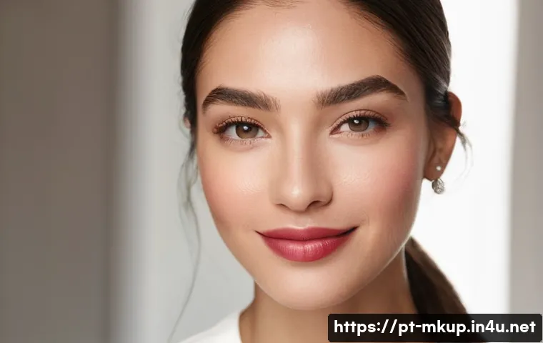 바비브라운과 맥 립스틱 비교 - A beautiful woman in her late 20s or early 30s, with a gentle smile and healthy, glowing skin, subtl...